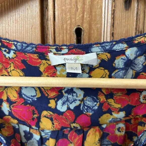 Porridge Medium‎ Silk Blouse Top Floral Anthropologie V-Neck Long Sleeve - Picture 7 of 13